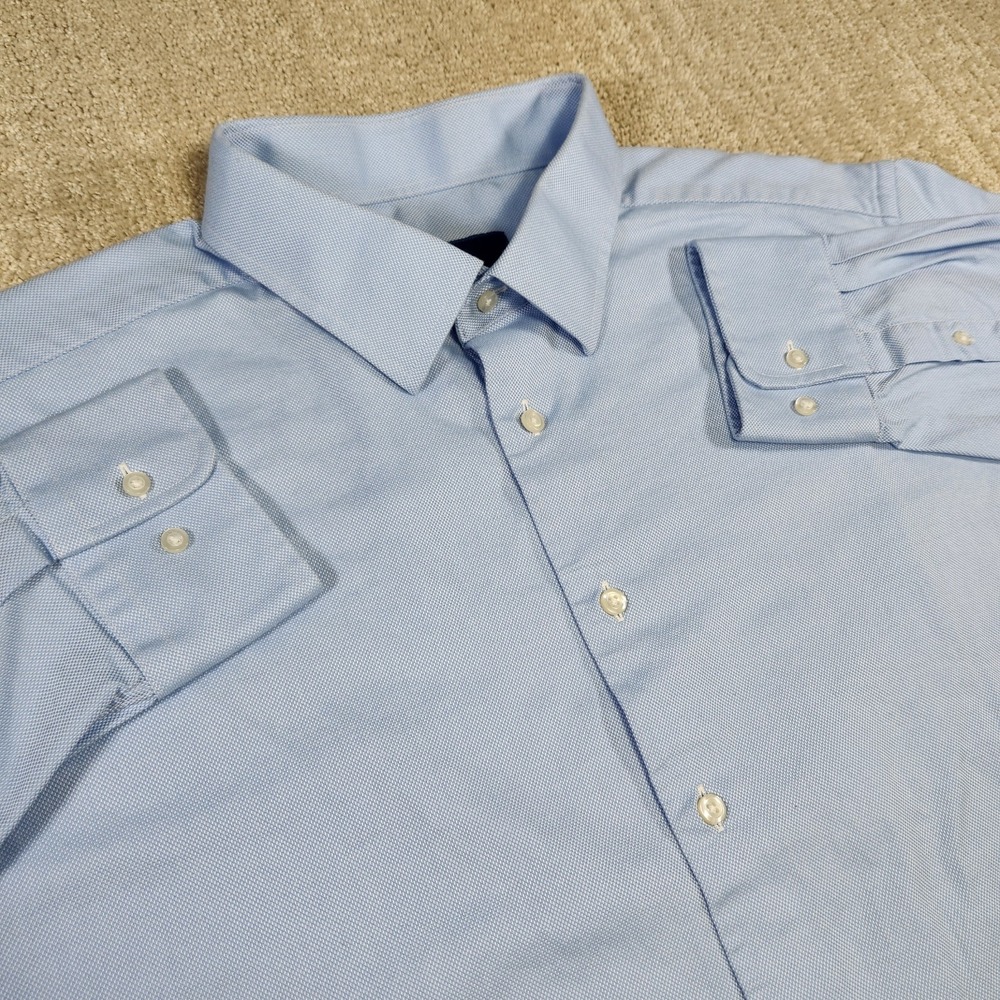 David Donahue Shirt Men 19 34/35 Blue Button Up Oxford Cloth Cotton‎ Wealth